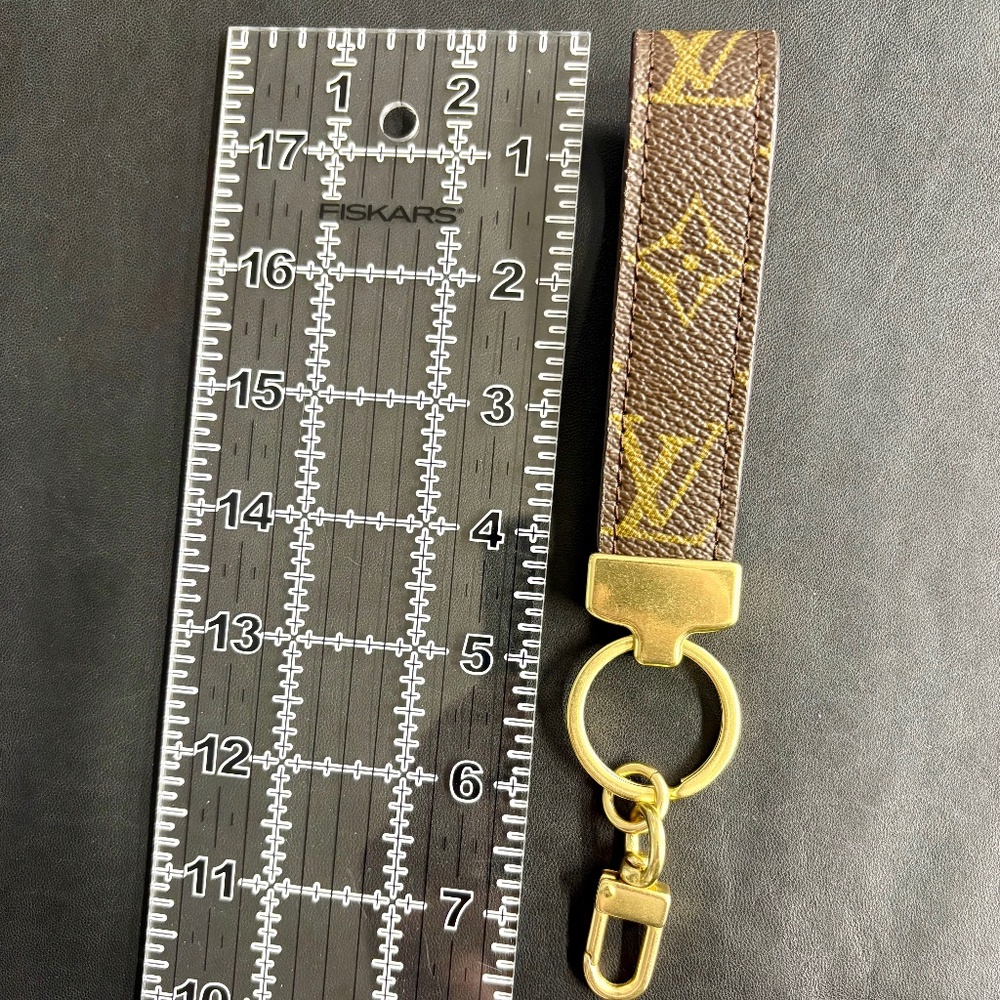 Upcycled LV Brown Monogram Canvas/Leather Key Fob/Key Holder - Picture 2 of 5